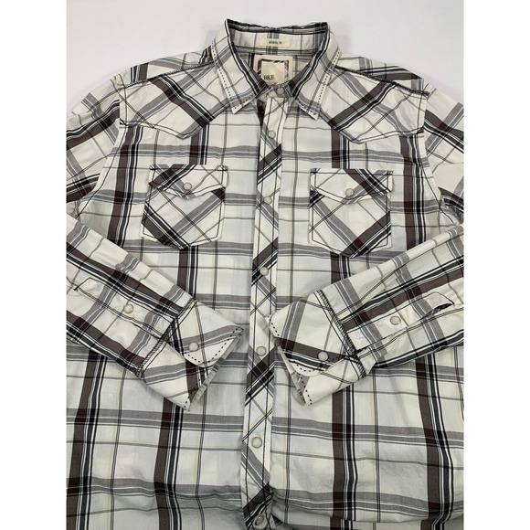 BKE Pearl Snap White Black Gray Western Long Sleeve Dress Shirt Size Large‎ - Picture 3 of 10